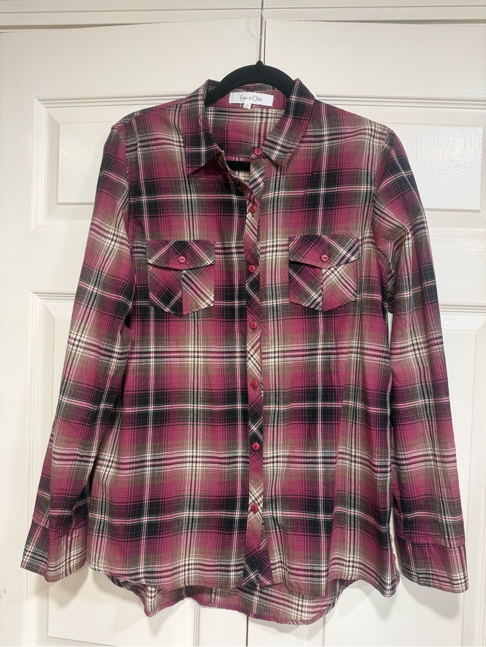 Eden & Olivia Plaid Button Down Collared Long Sleeve Shirt Womens Size L NWOT